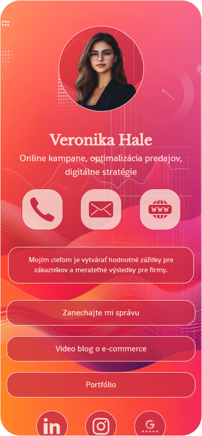 Ukážka digitálneho profilu vo farebnej šablóne Vivid Momentum s moderným dizajnom